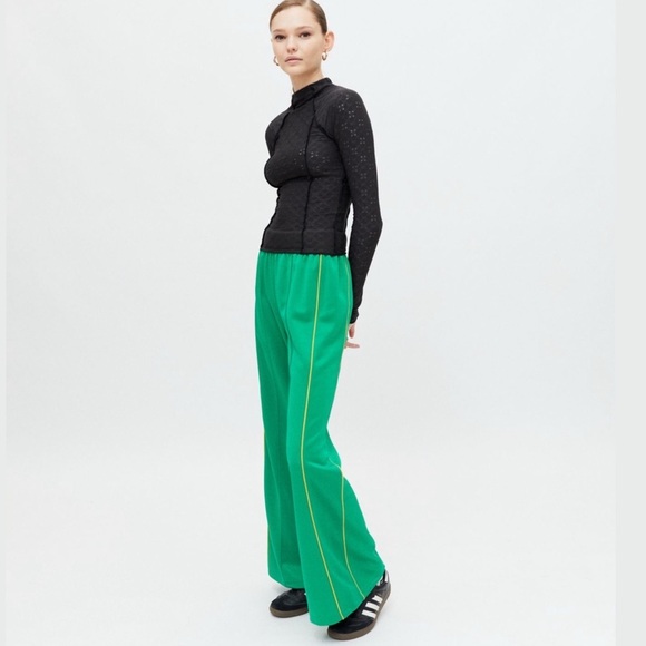 BDG Pants - BDG Josie Tricot High-Waisted Flare Pants Bright Green Elastic Waist Retro Large